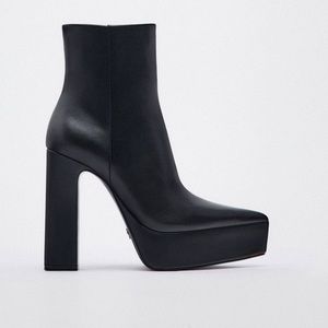 NWT ZARA PLATFORM POINTED TOE BLACK LEATHER ANKLE BOOTS size 8